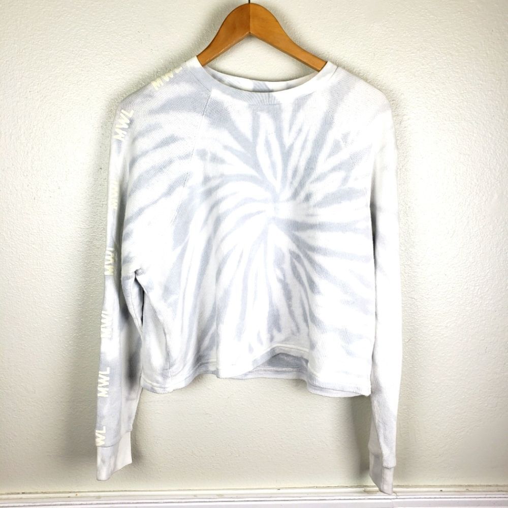NWT Madewell MWL Tie Dye Crop Ribbed Sweatshirt M White Gray 100% Cotton